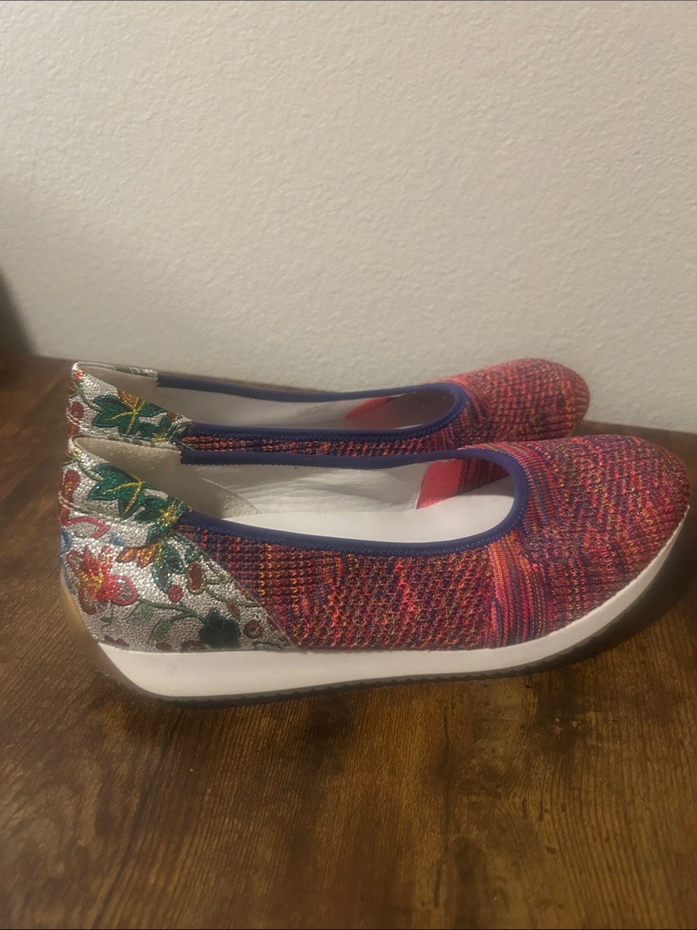 Multicolor Knit Slip-On Women’s Shoe with Floral Heel Accent